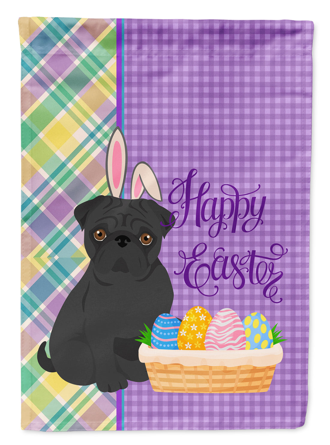 Black Pug Easter Flag Garden Size  the-store.com.