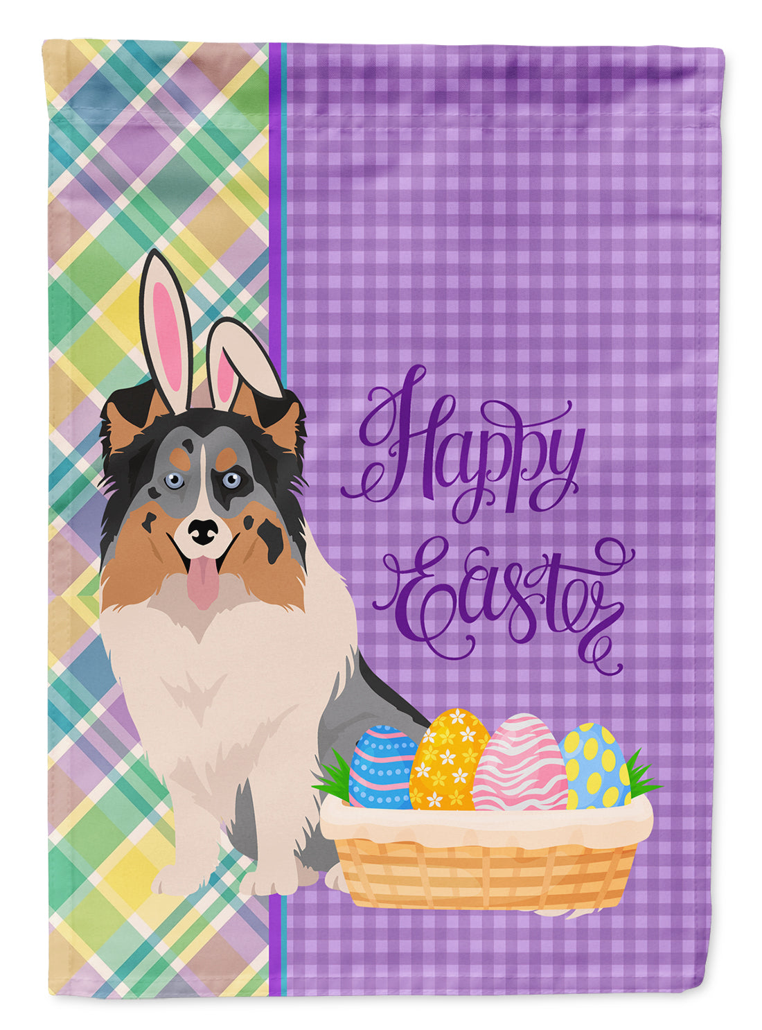 Blue Merle Sheltie Easter Flag Garden Size  the-store.com.