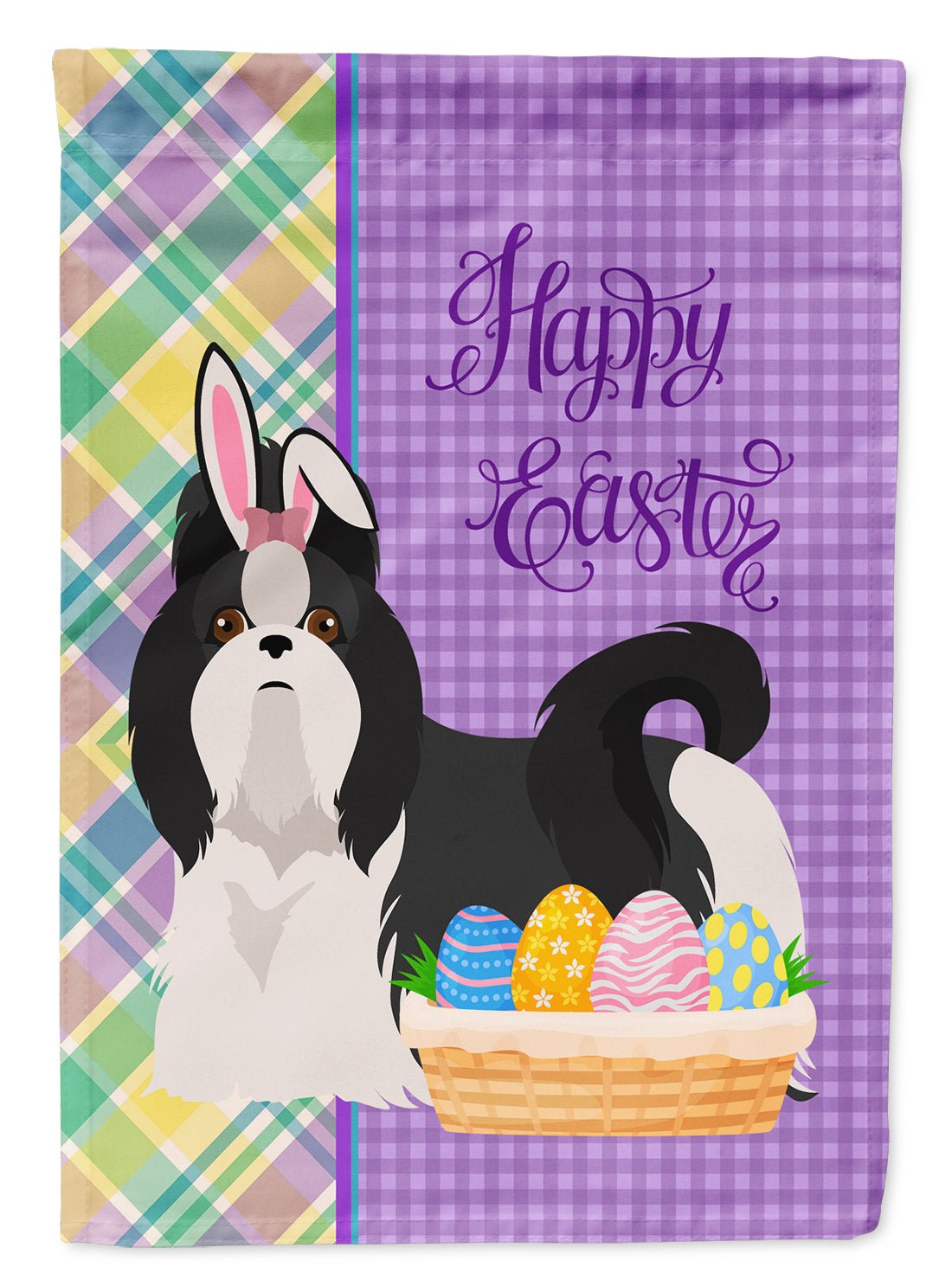 Black and White Shih Tzu Easter Flag Garden Size  the-store.com.