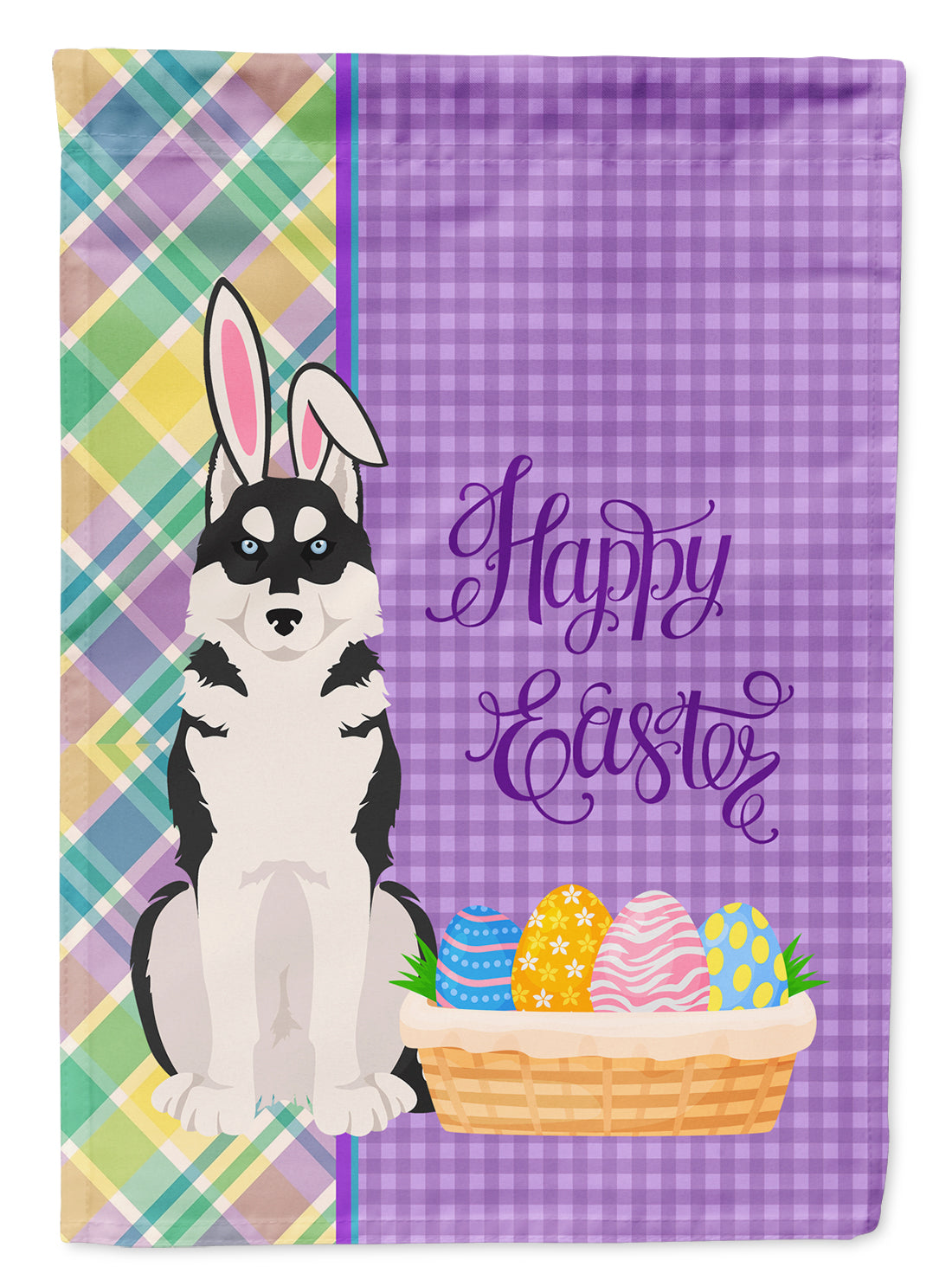 Black Siberian Husky Easter Flag Garden Size  the-store.com.