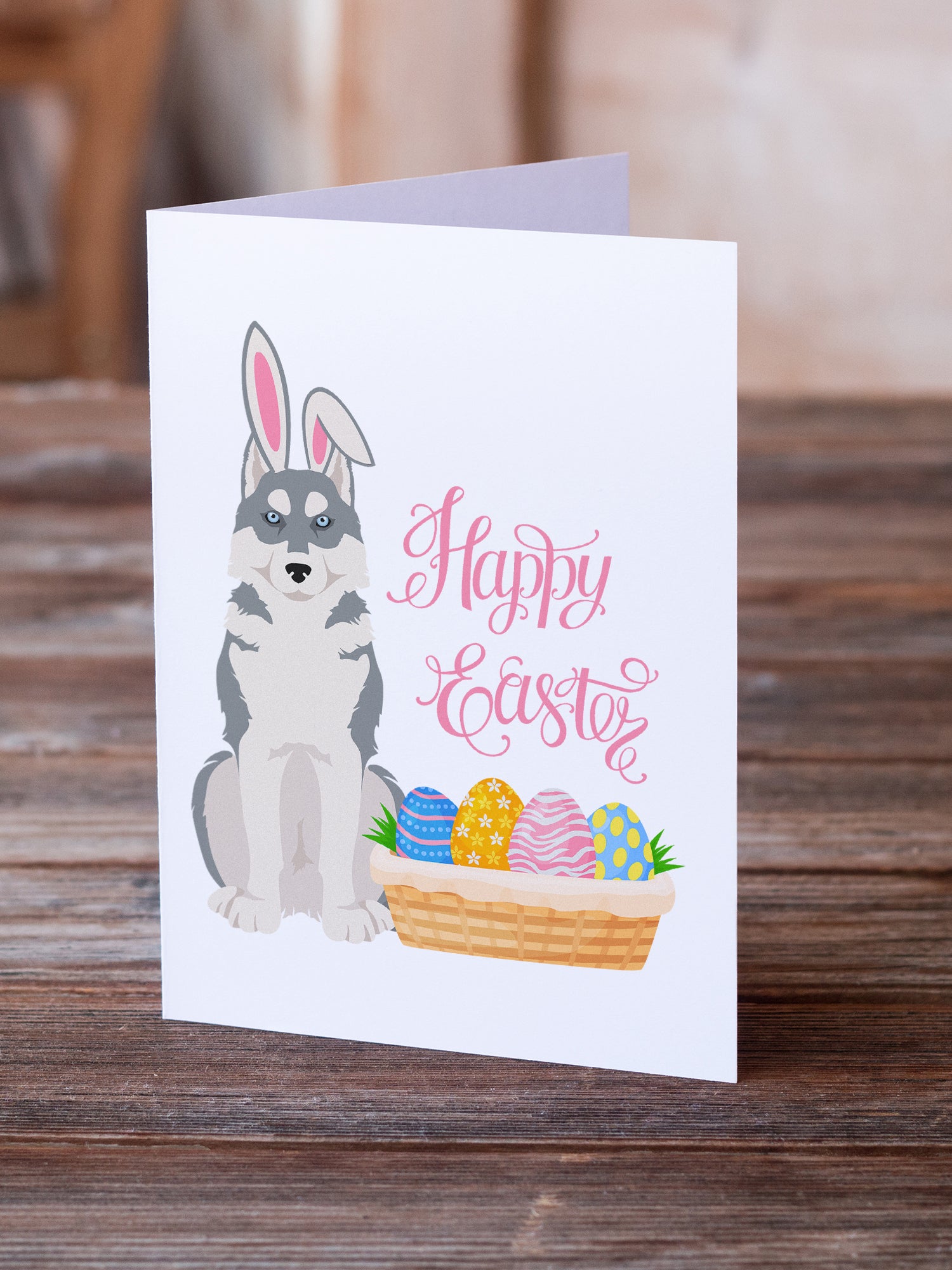 Grey Siberian Husky Easter Greeting Cards and Envelopes Pack of 8 - the-store.com