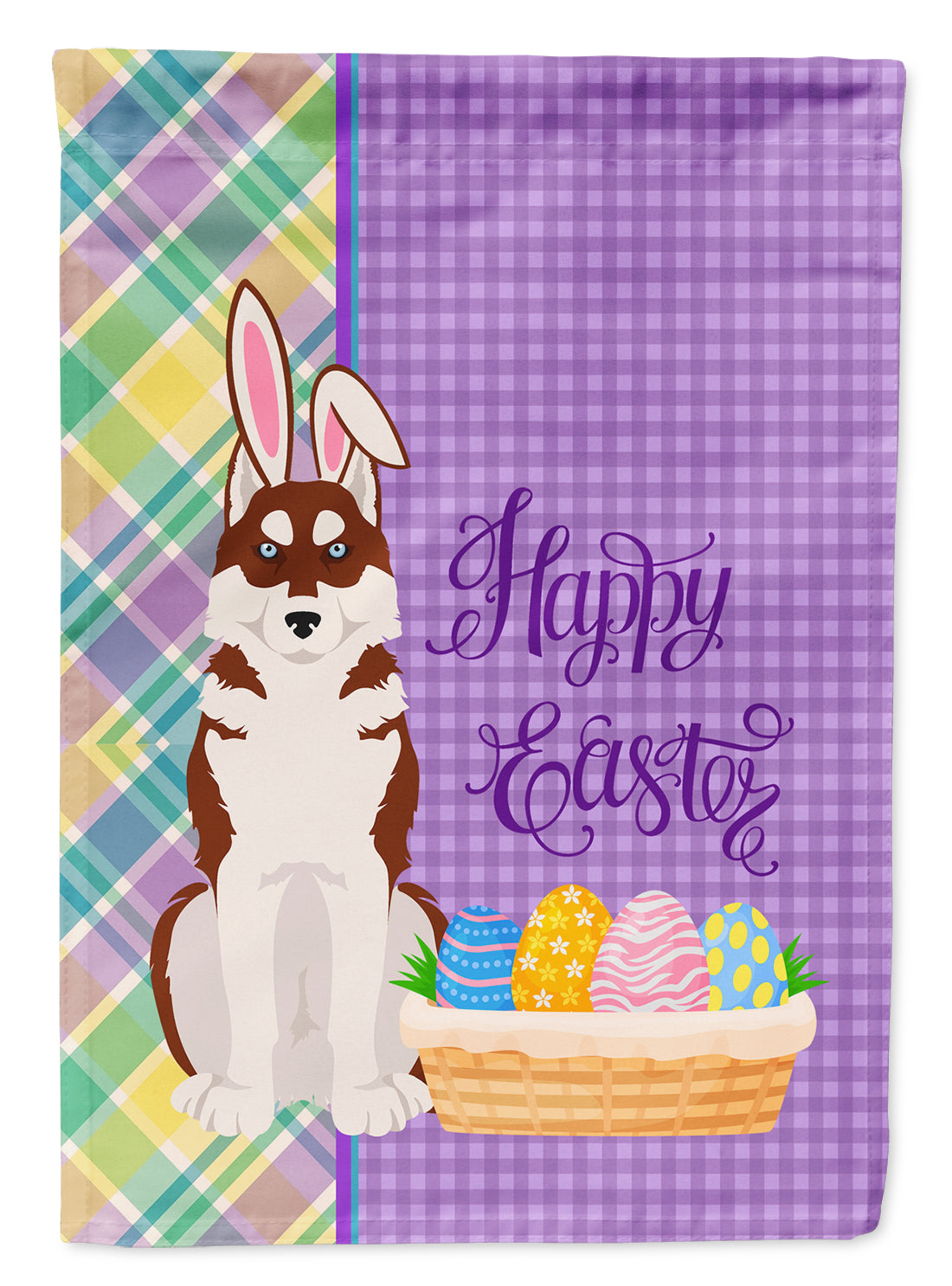 Red Siberian Husky Easter Flag Garden Size  the-store.com.