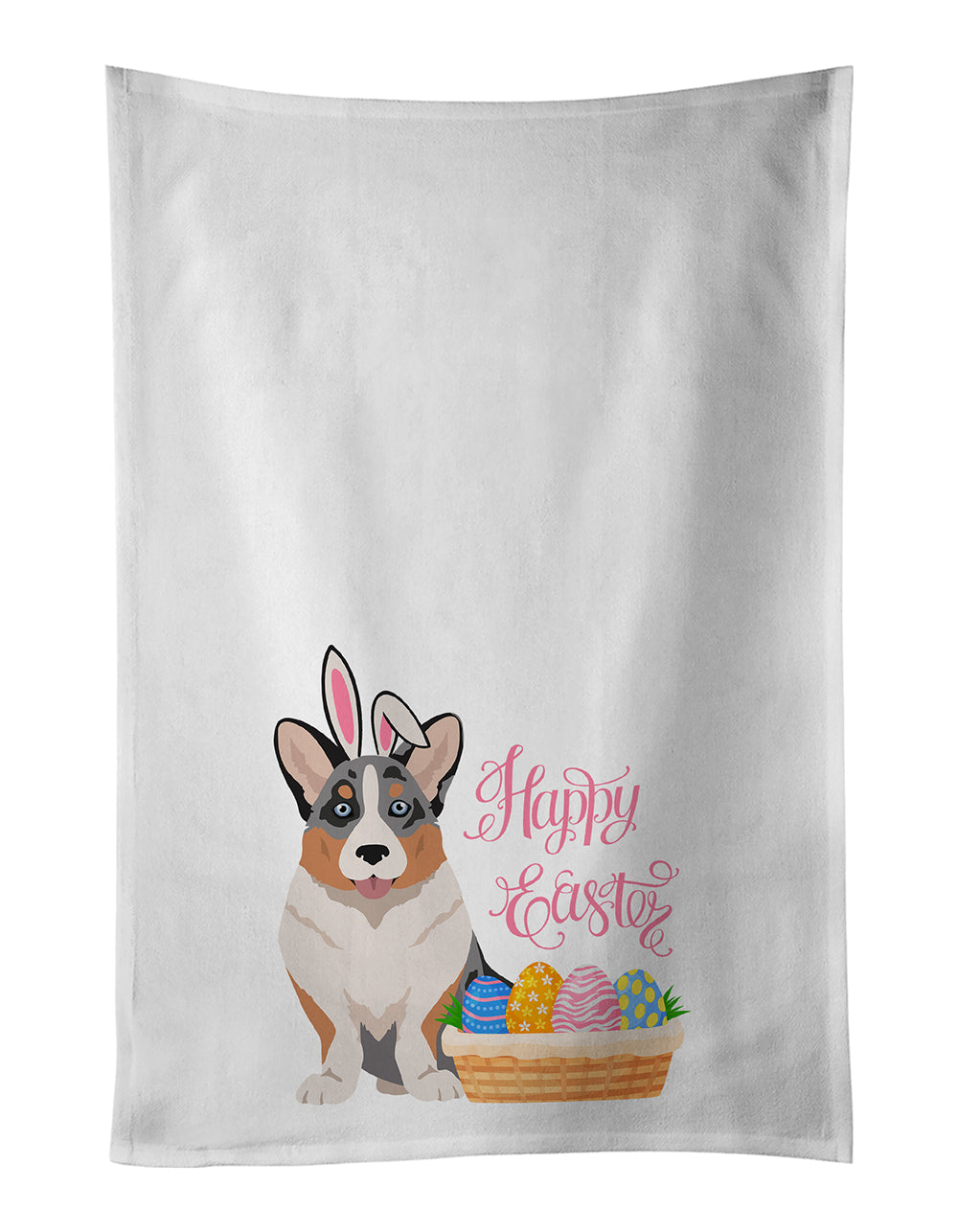 Buy this Blue Merle Cardigan Corgi Easter White Kitchen Towel Set of 2 Dish Towels