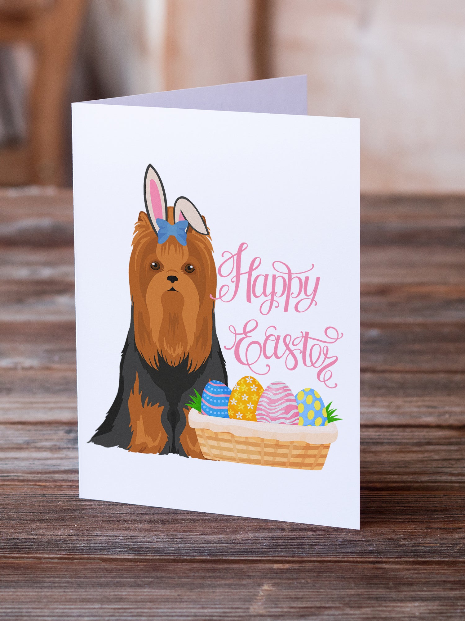 Black and Tan Full Coat Yorkshire Terrier Easter Greeting Cards and Envelopes Pack of 8 - the-store.com