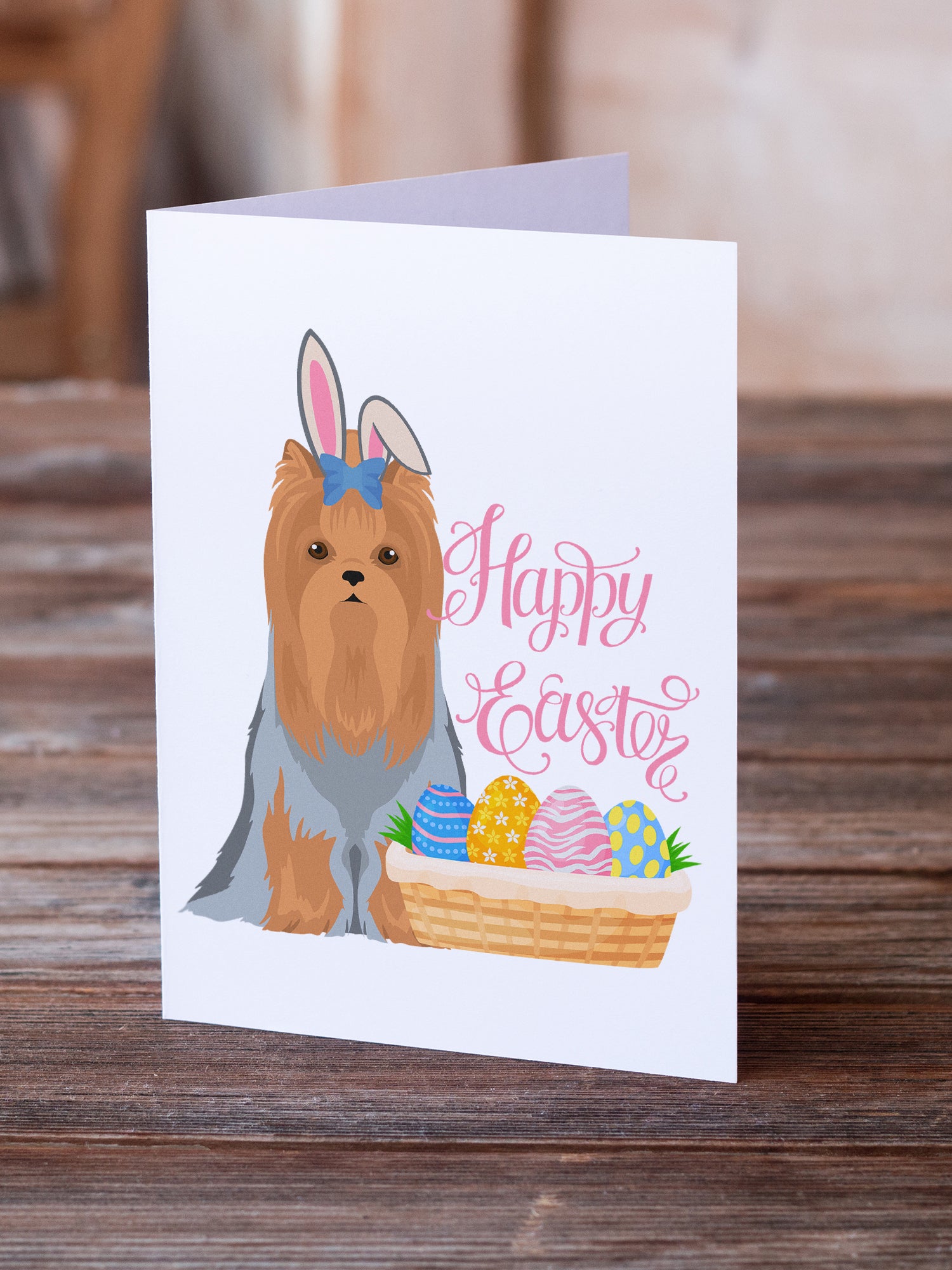 Blue and Tan Full Coat Yorkshire Terrier Easter Greeting Cards and Envelopes Pack of 8 - the-store.com