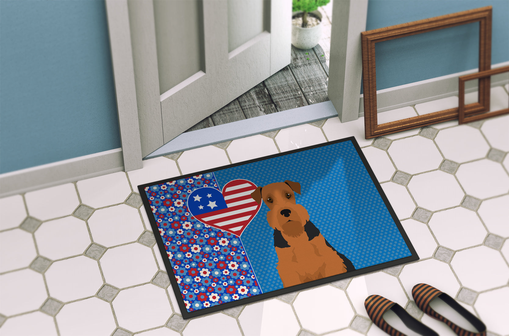 Black and Tan Airedale Terrier USA American Indoor or Outdoor Mat 24x36 - the-store.com