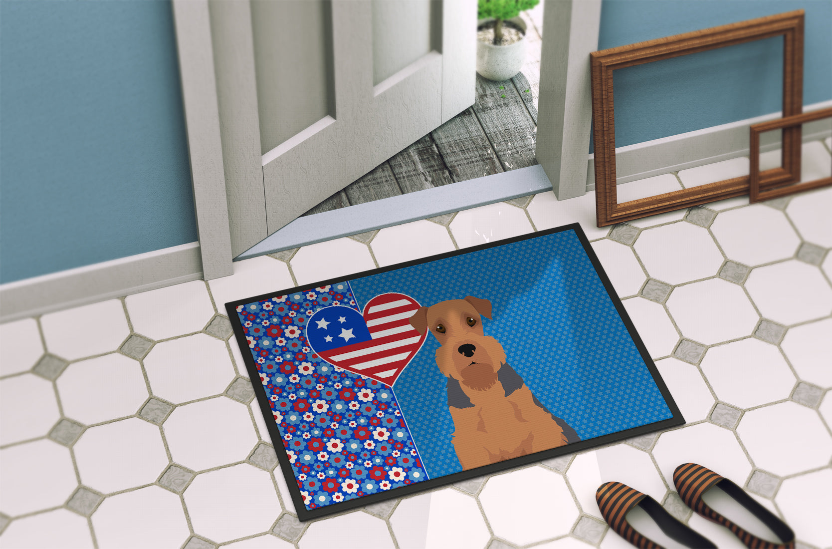 Grizzle and Tan Airedale Terrier USA American Indoor or Outdoor Mat 24x36 - the-store.com