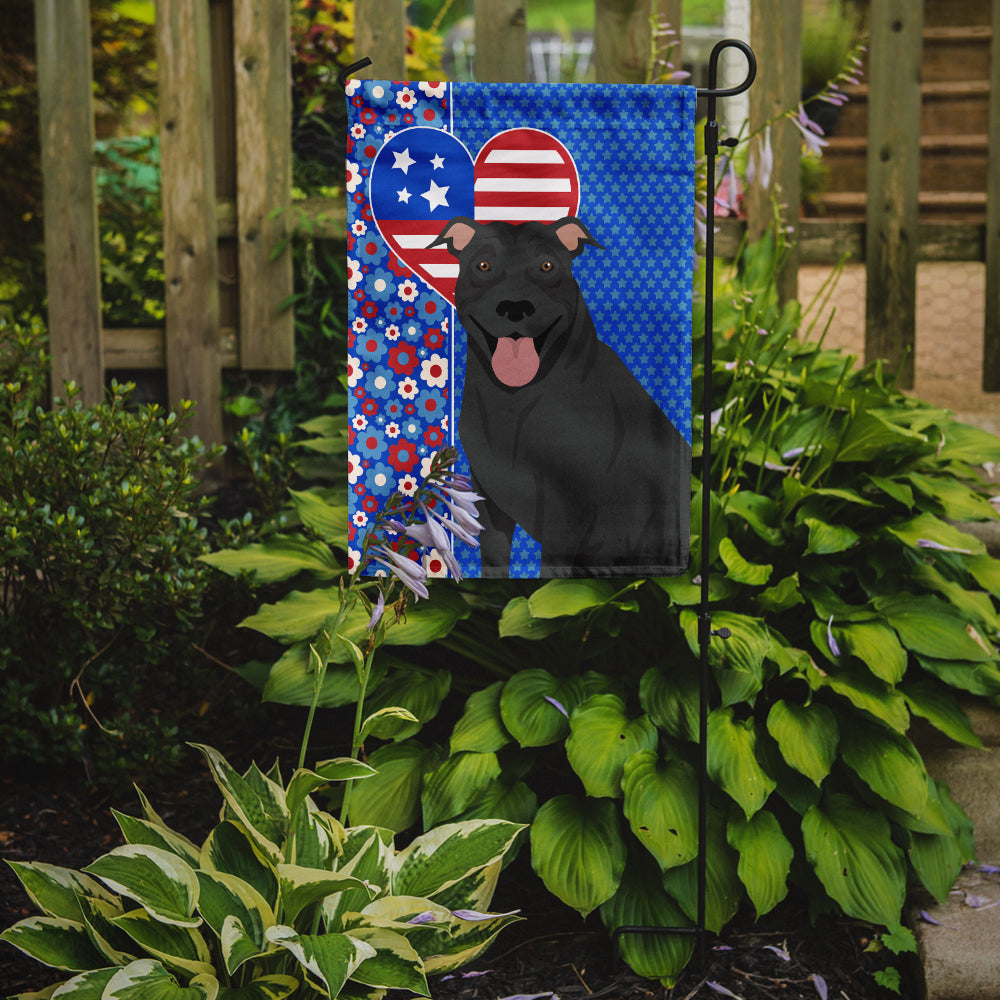 Black Pit Bull Terrier USA American Flag Garden Size  the-store.com.