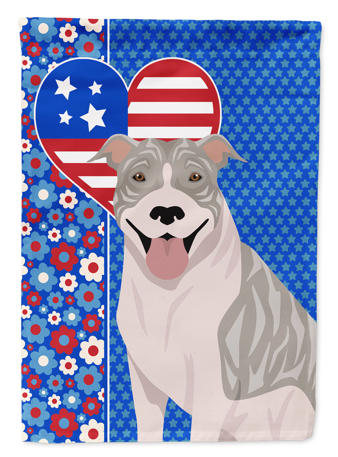 Blue Brindle Pit Bull Terrier USA American Flag Garden Size  the-store.com.