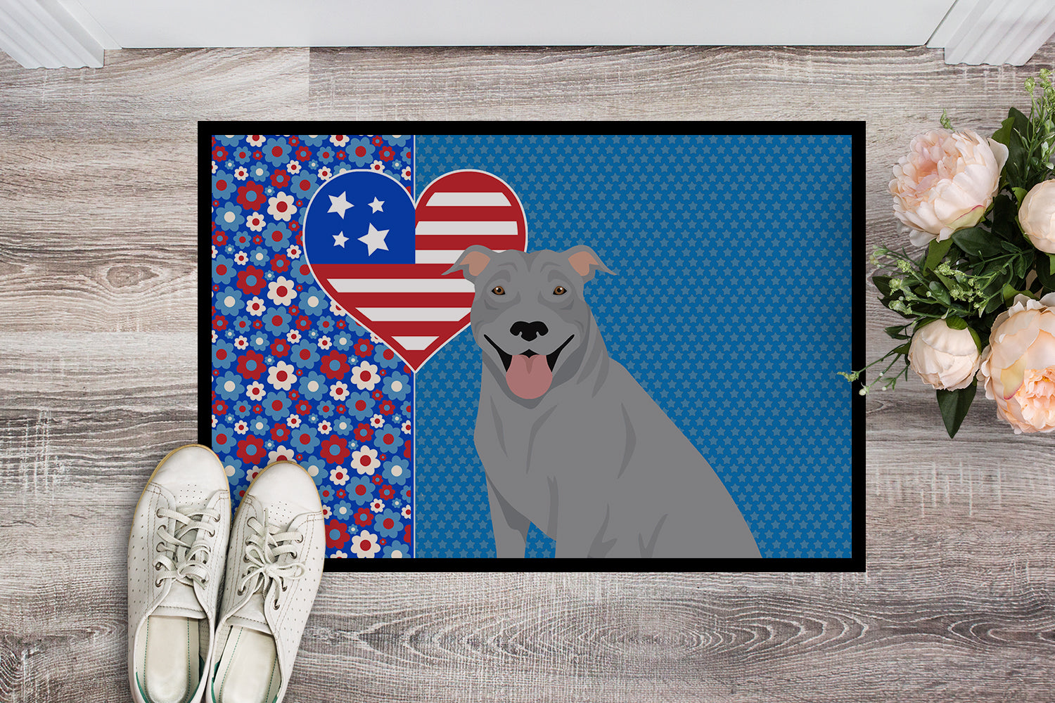 Blue Pit Bull Terrier USA American Indoor or Outdoor Mat 24x36 - the-store.com