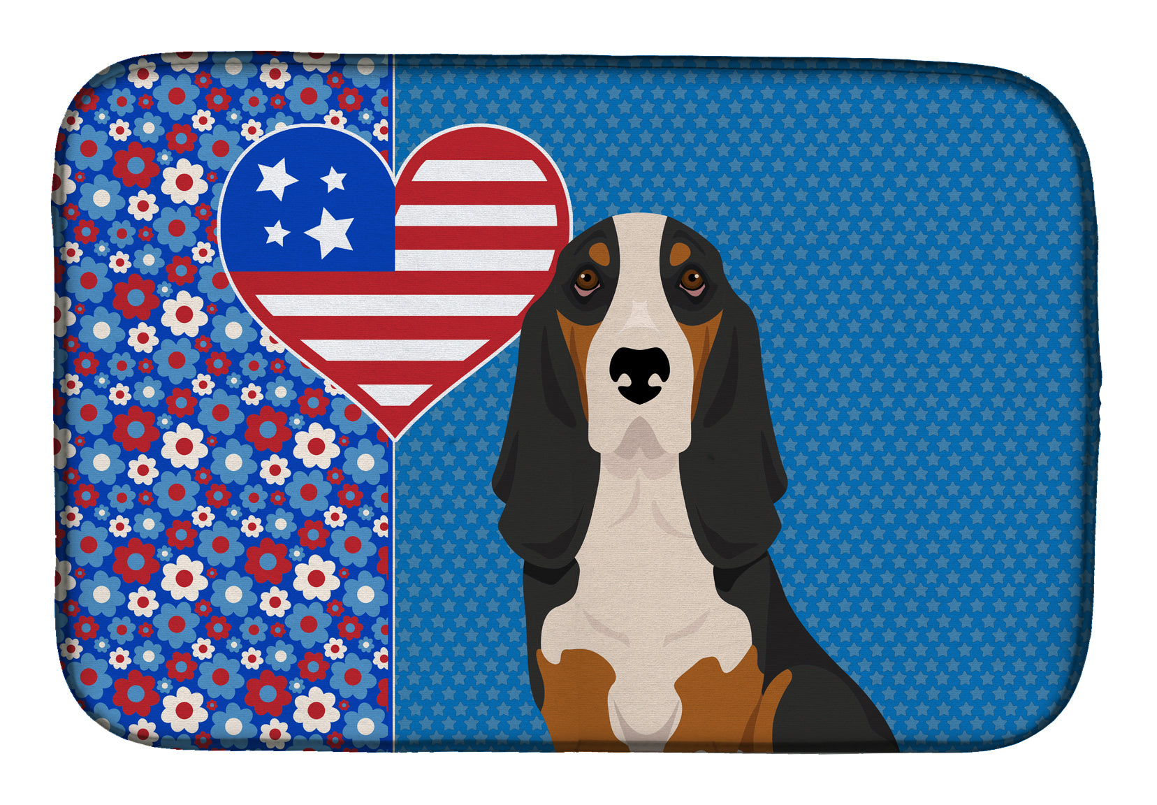 Black Tricolor Basset Hound USA American Dish Drying Mat  the-store.com.