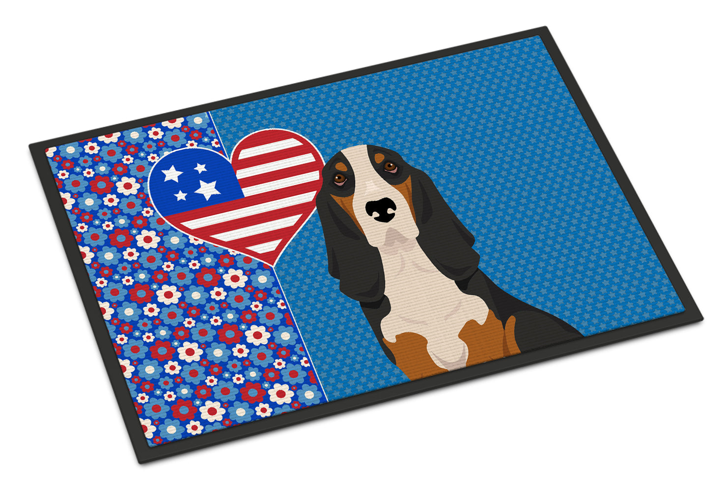 Buy this Black Tricolor Basset Hound USA American Indoor or Outdoor Mat 24x36