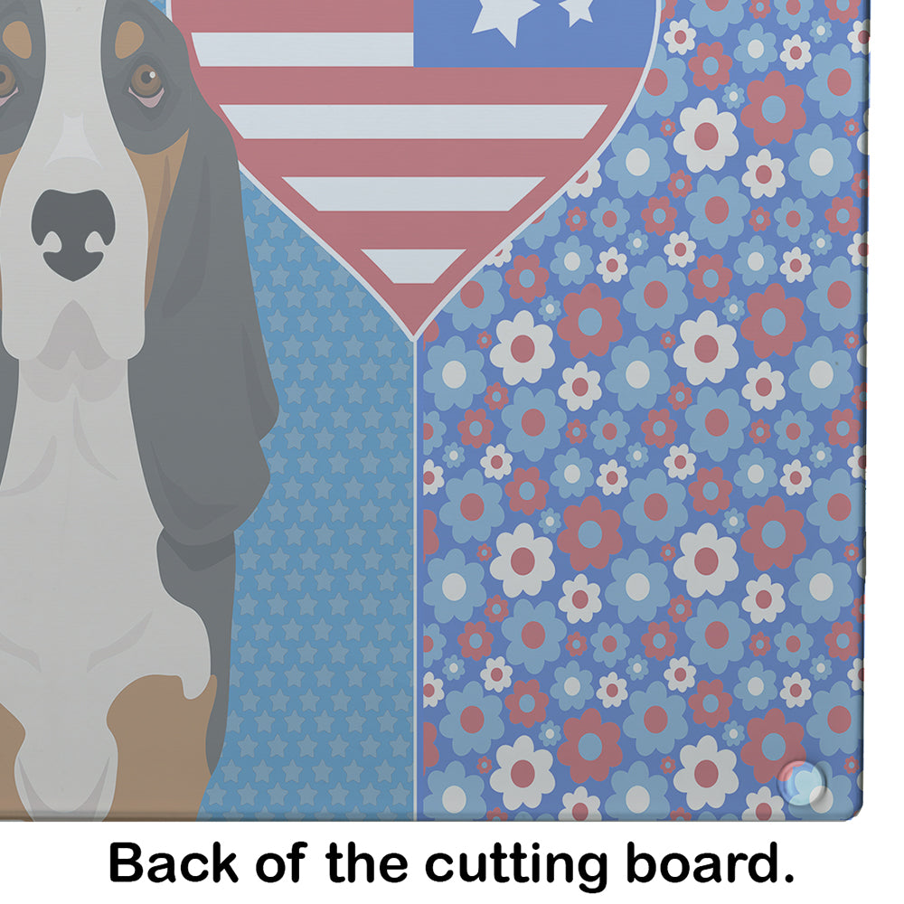 Black Tricolor Basset Hound USA American Glass Cutting Board Large - the-store.com