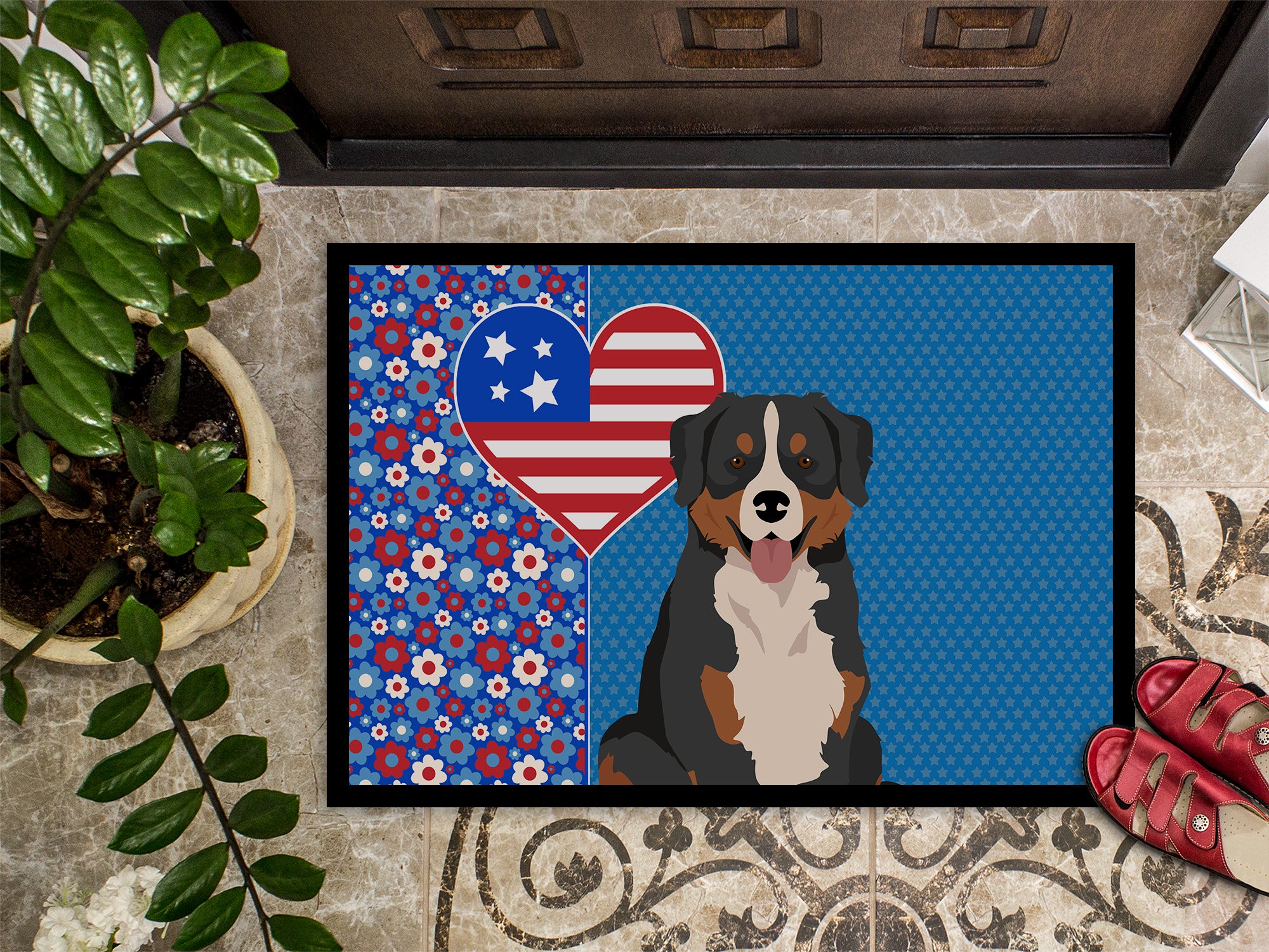 Bernese Mountain Dog USA American Indoor or Outdoor Mat 24x36 - the-store.com