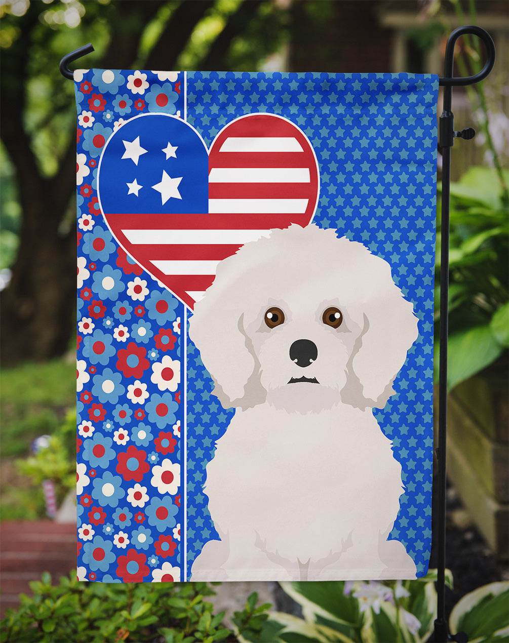 Bichon Frise USA American Flag Garden Size  the-store.com.