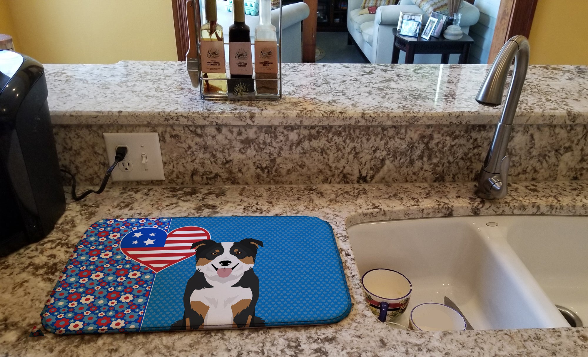 Tricolor Border Collie USA American Dish Drying Mat  the-store.com.