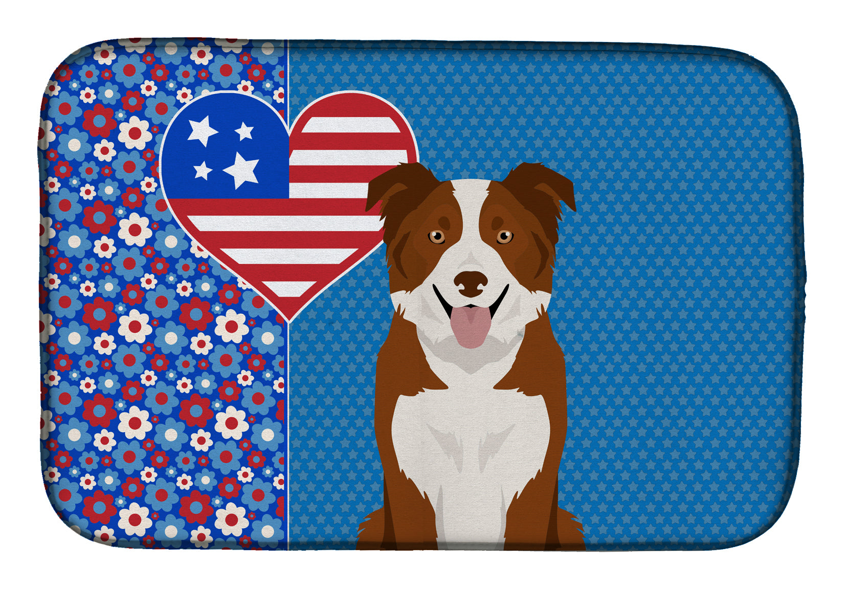 Red and White Border Collie USA American Dish Drying Mat  the-store.com.