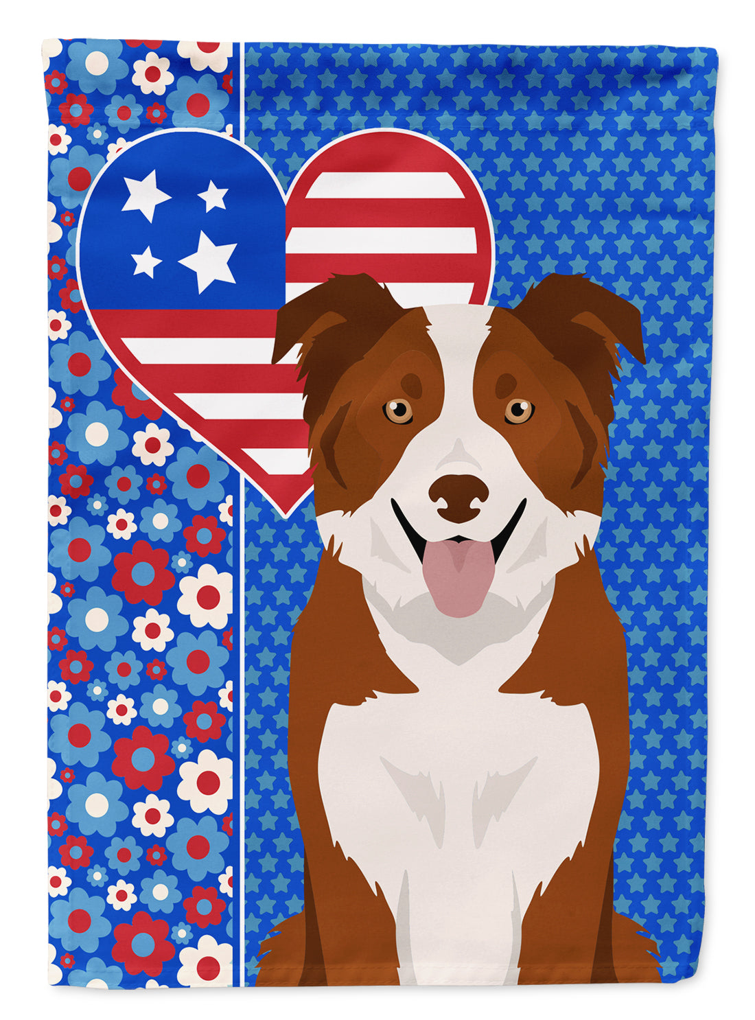 Red and White Border Collie USA American Flag Garden Size  the-store.com.