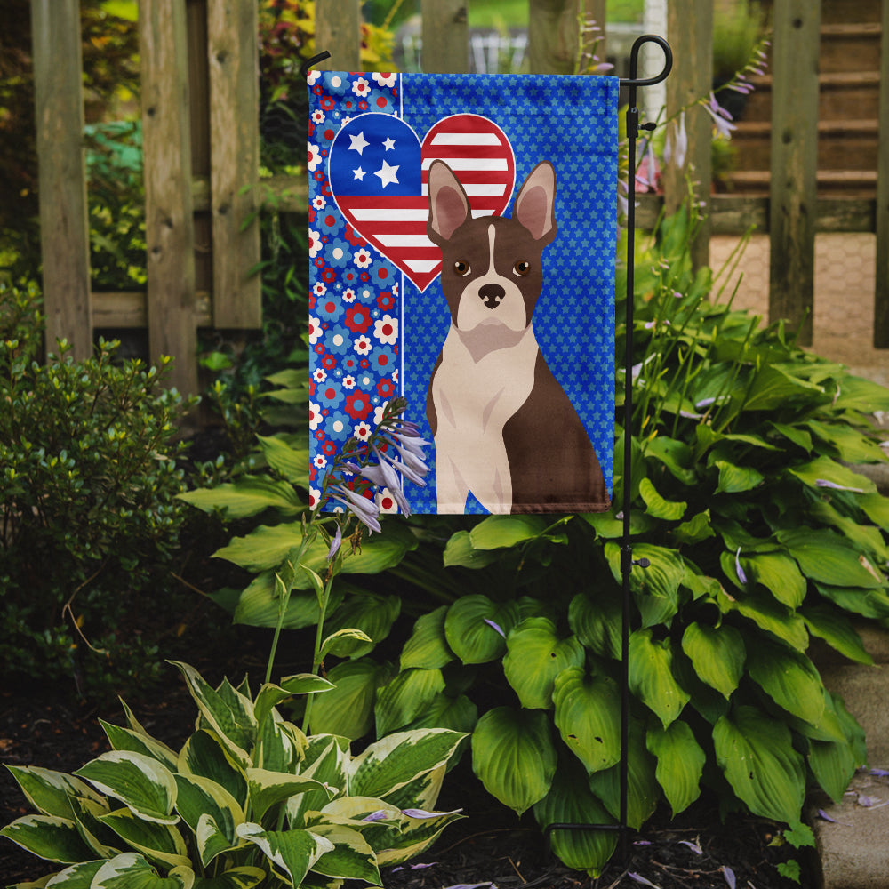 Red Boston Terrier USA American Flag Garden Size  the-store.com.