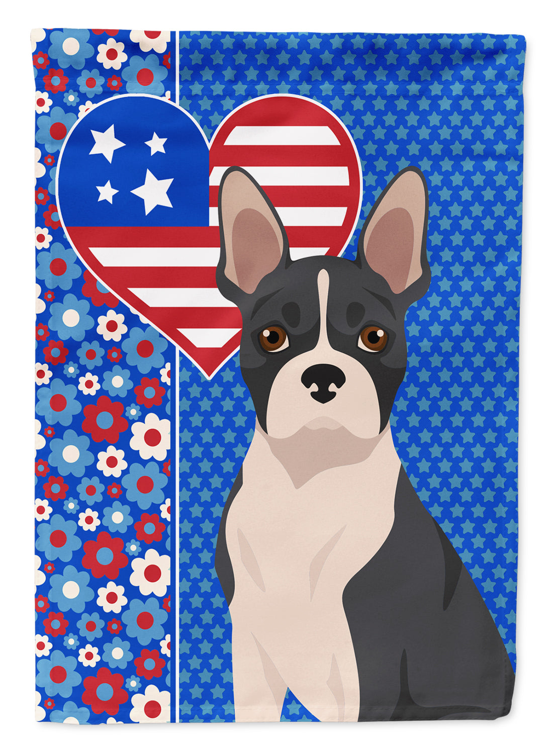 Black Boston Terrier USA American Flag Garden Size  the-store.com.