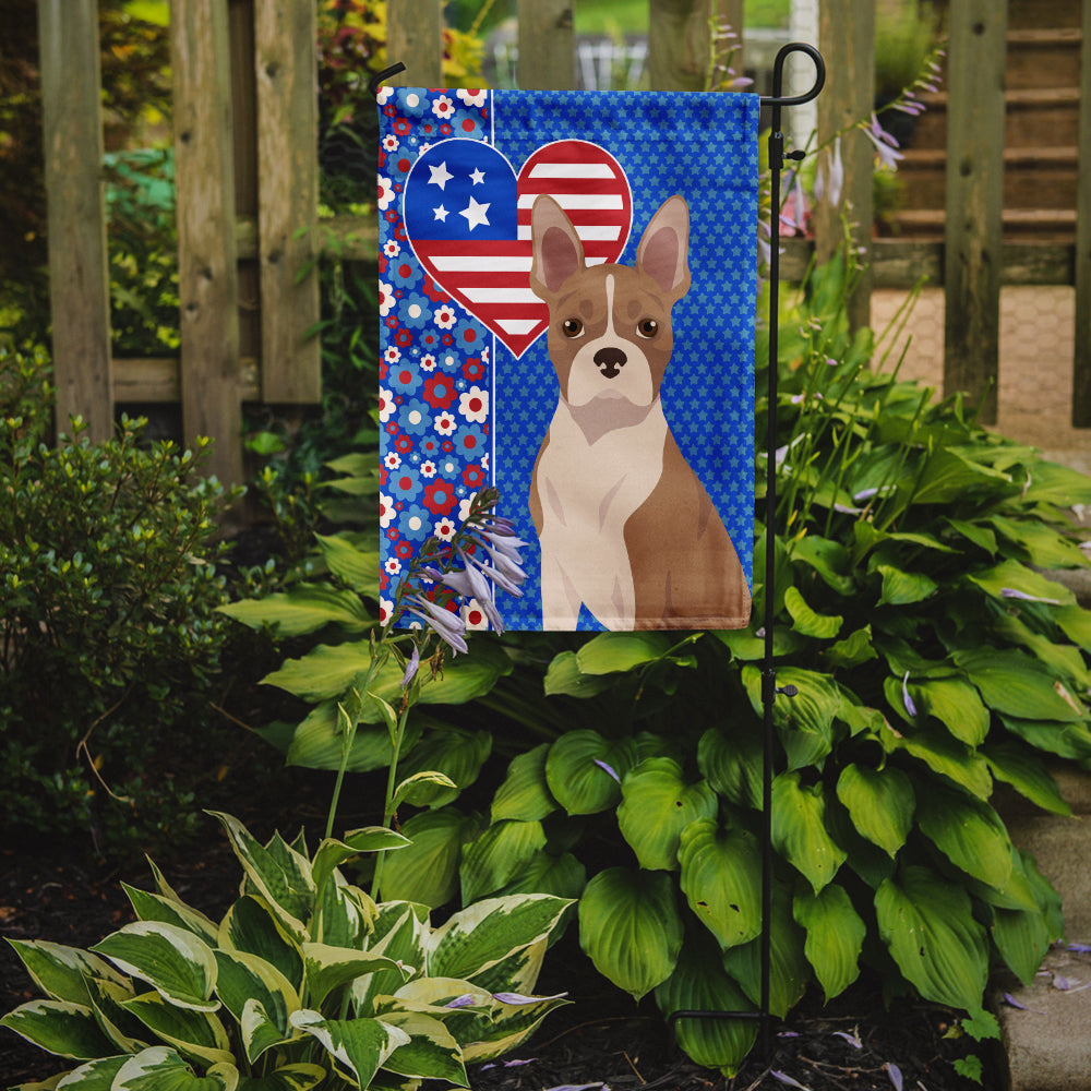 Fawn Boston Terrier USA American Flag Garden Size  the-store.com.