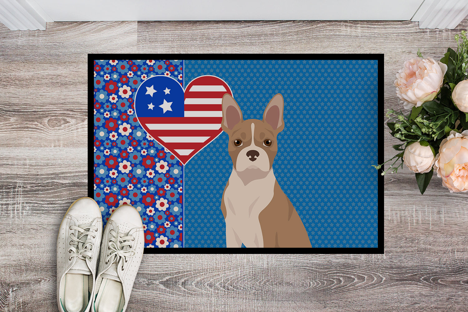 Buy this Fawn Boston Terrier USA American Indoor or Outdoor Mat 24x36