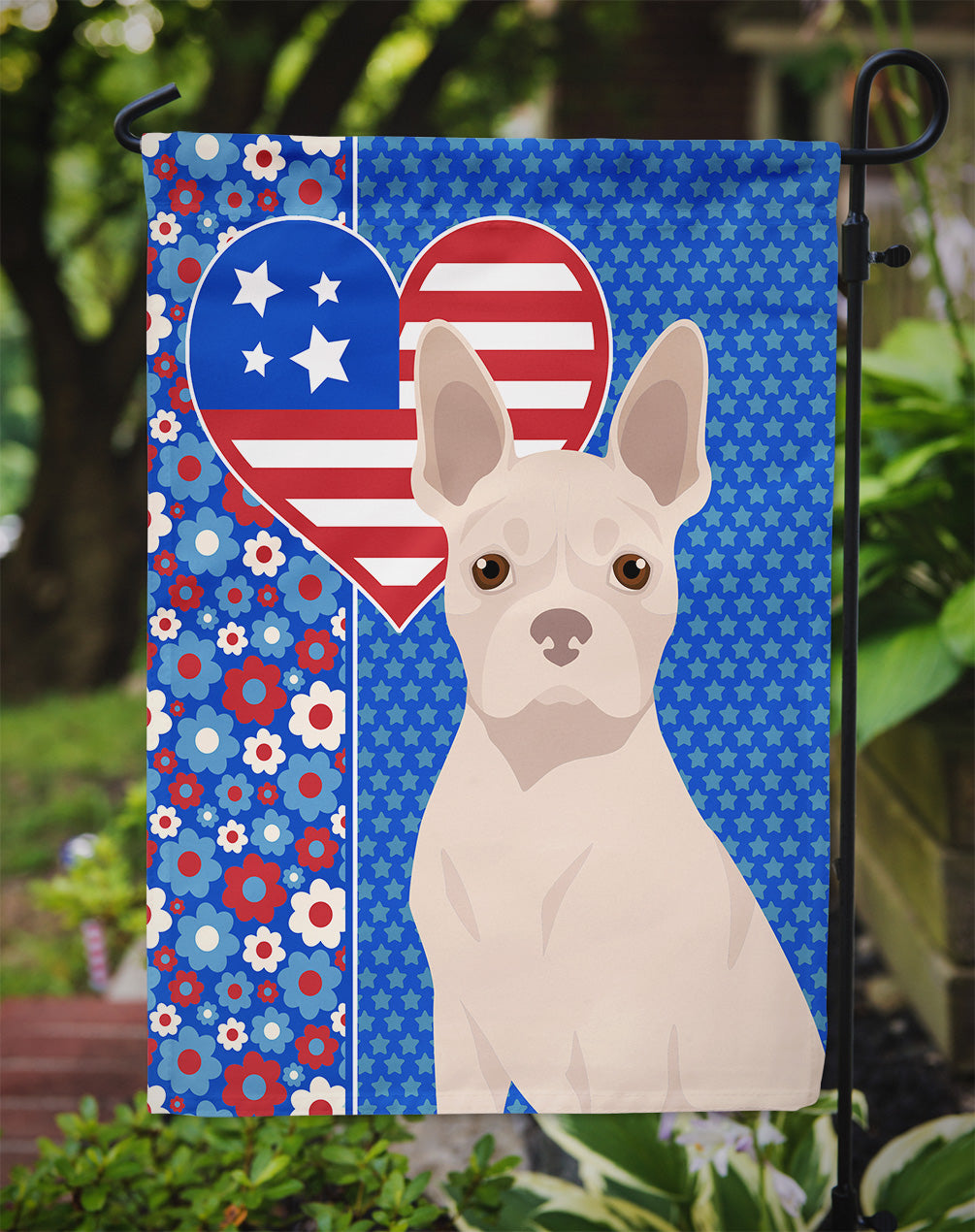 White Boston Terrier USA American Flag Garden Size  the-store.com.