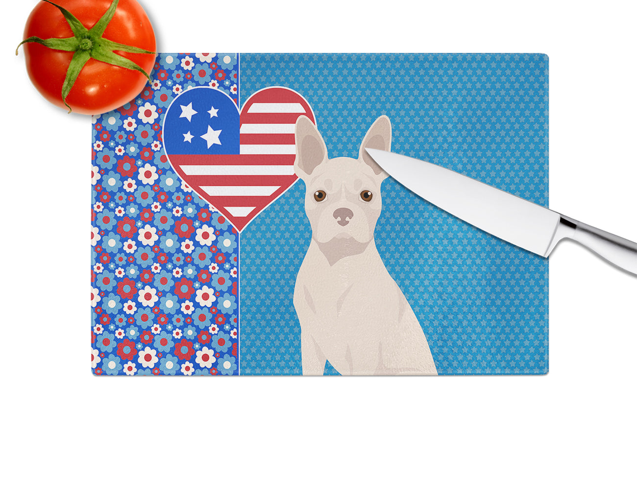 White Boston Terrier USA American Glass Cutting Board Large - the-store.com