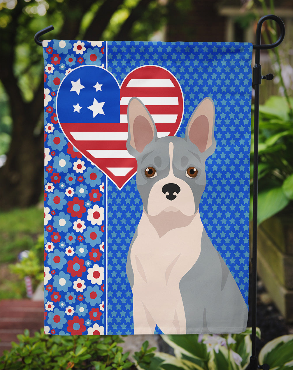 Blue Boston Terrier USA American Flag Garden Size  the-store.com.