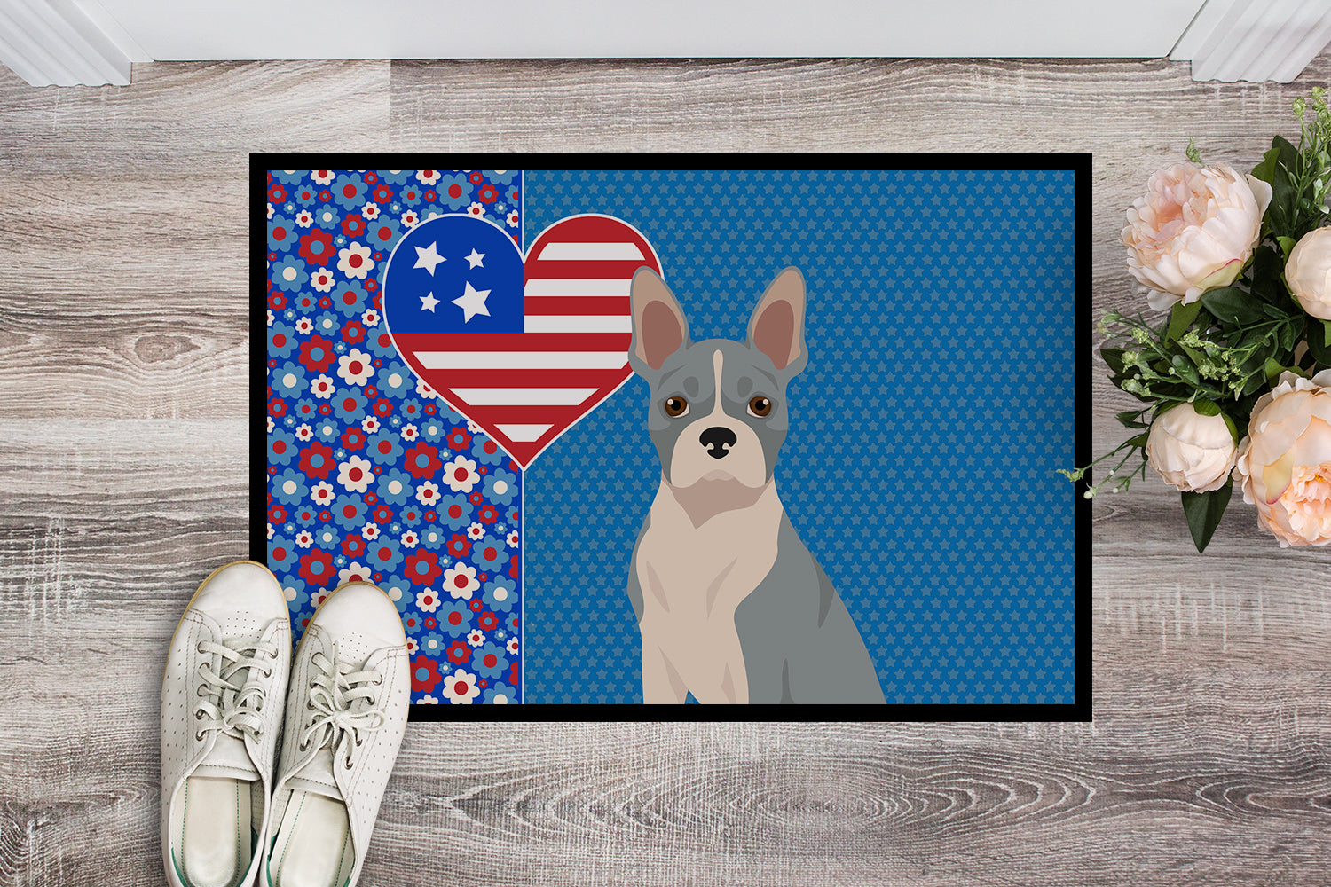 Buy this Blue Boston Terrier USA American Indoor or Outdoor Mat 24x36