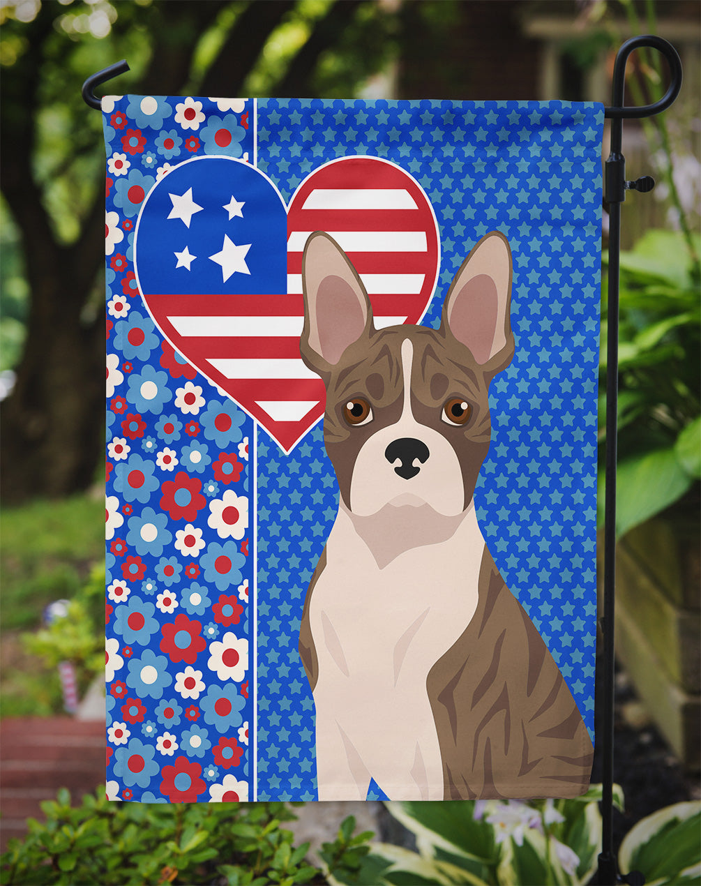 Brindle Boston Terrier USA American Flag Garden Size  the-store.com.