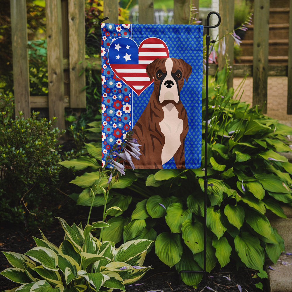 Natural Eared Red Brindle Boxer USA American Flag Garden Size  the-store.com.