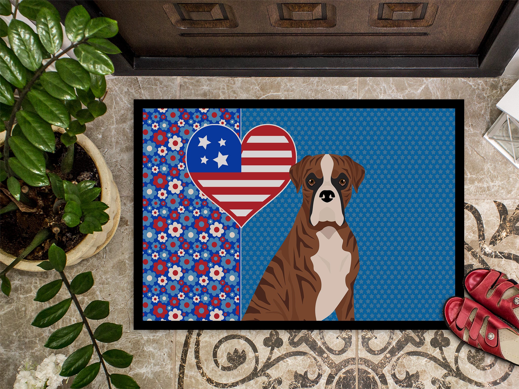 Natural Eared Red Brindle Boxer USA American Indoor or Outdoor Mat 24x36 - the-store.com