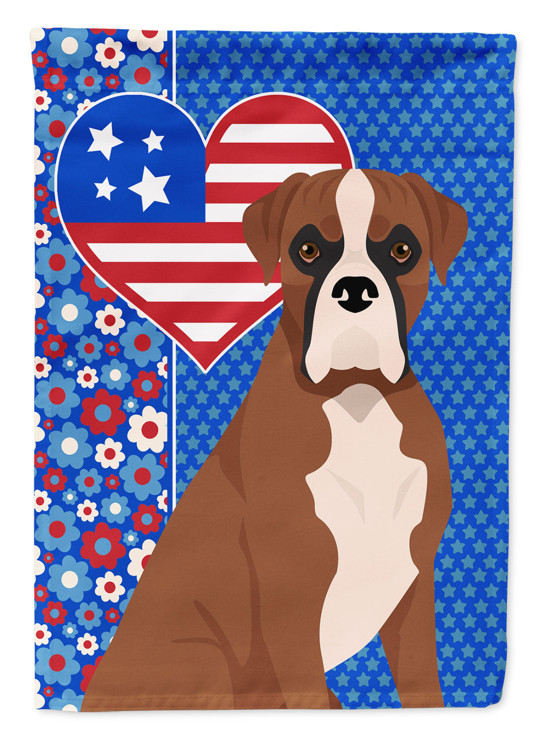 Natural Eared Red Fawn Boxer USA American Flag Garden Size  the-store.com.