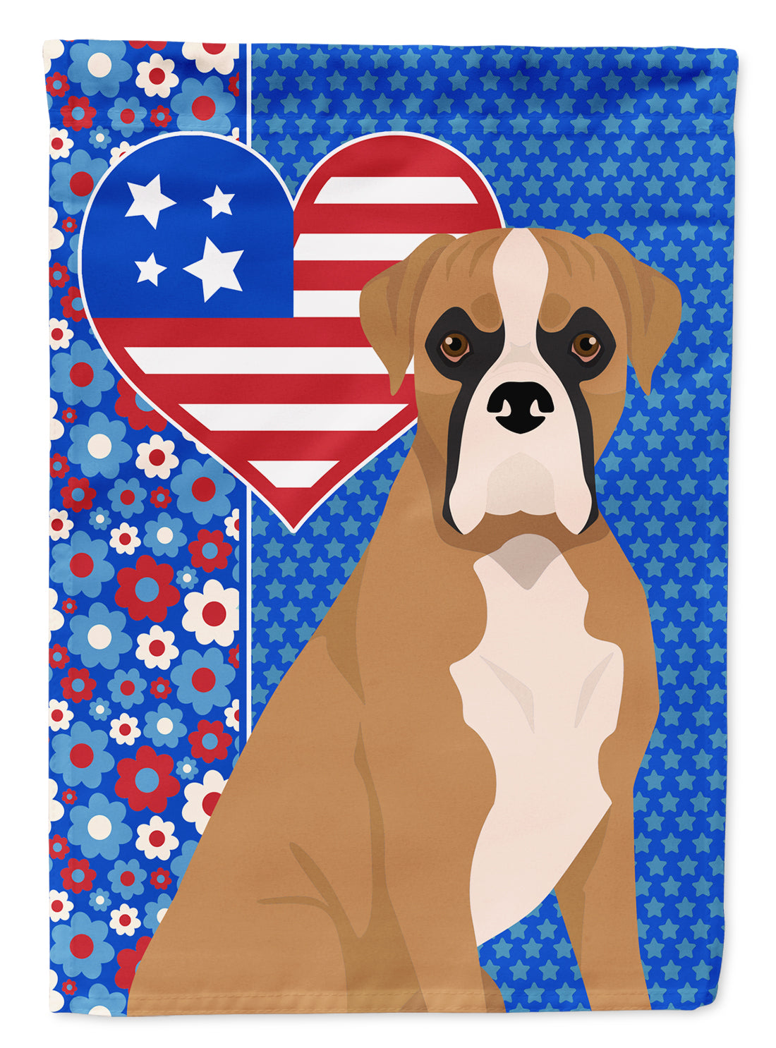 Natural Eared Fawn Boxer USA American Flag Garden Size  the-store.com.