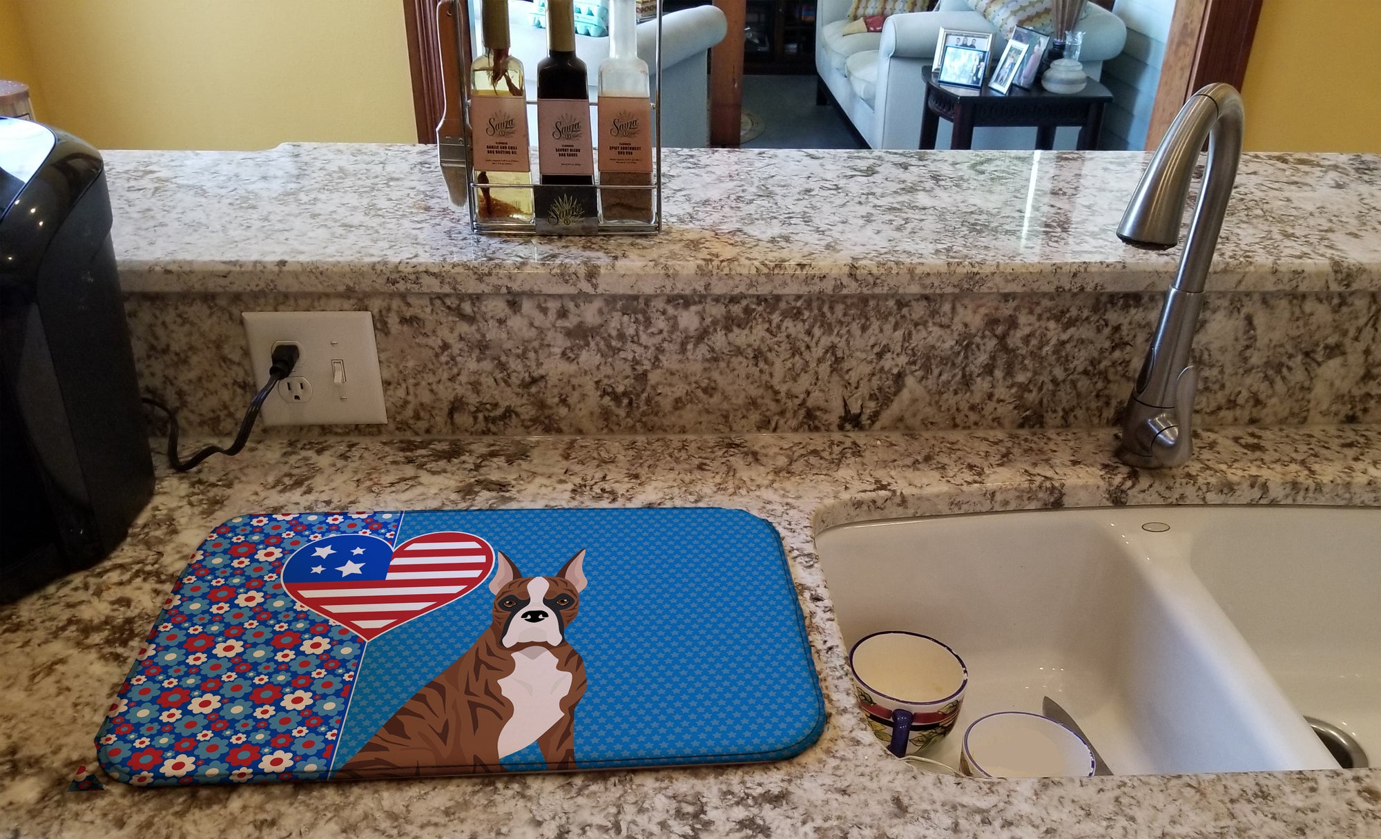 Red Brindle Boxer USA American Dish Drying Mat  the-store.com.