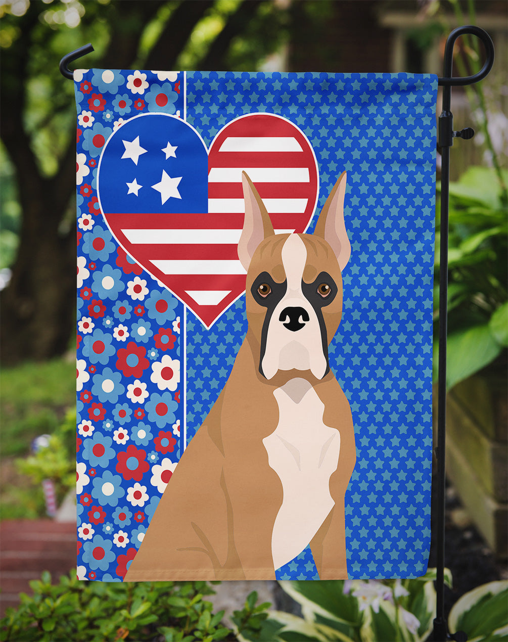 Fawn Boxer USA American Flag Garden Size  the-store.com.