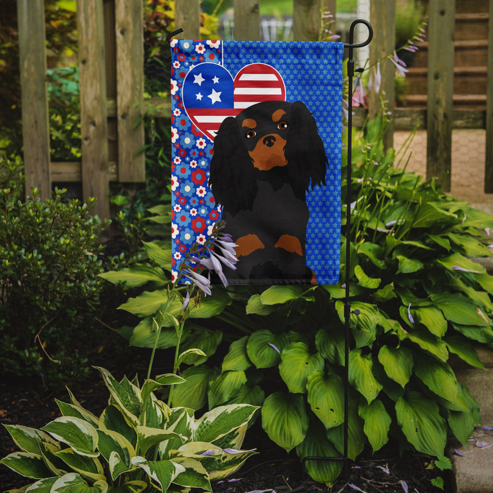 Black and Tan Cavalier Spaniel USA American Flag Garden Size  the-store.com.