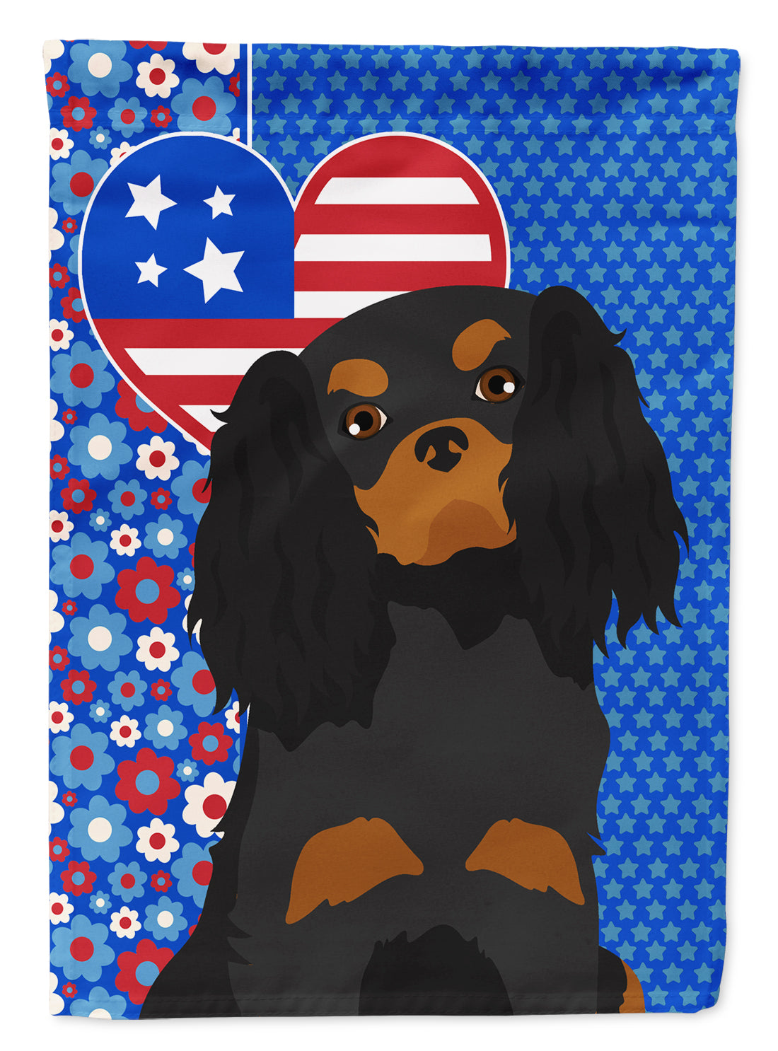 Black and Tan Cavalier Spaniel USA American Flag Garden Size  the-store.com.