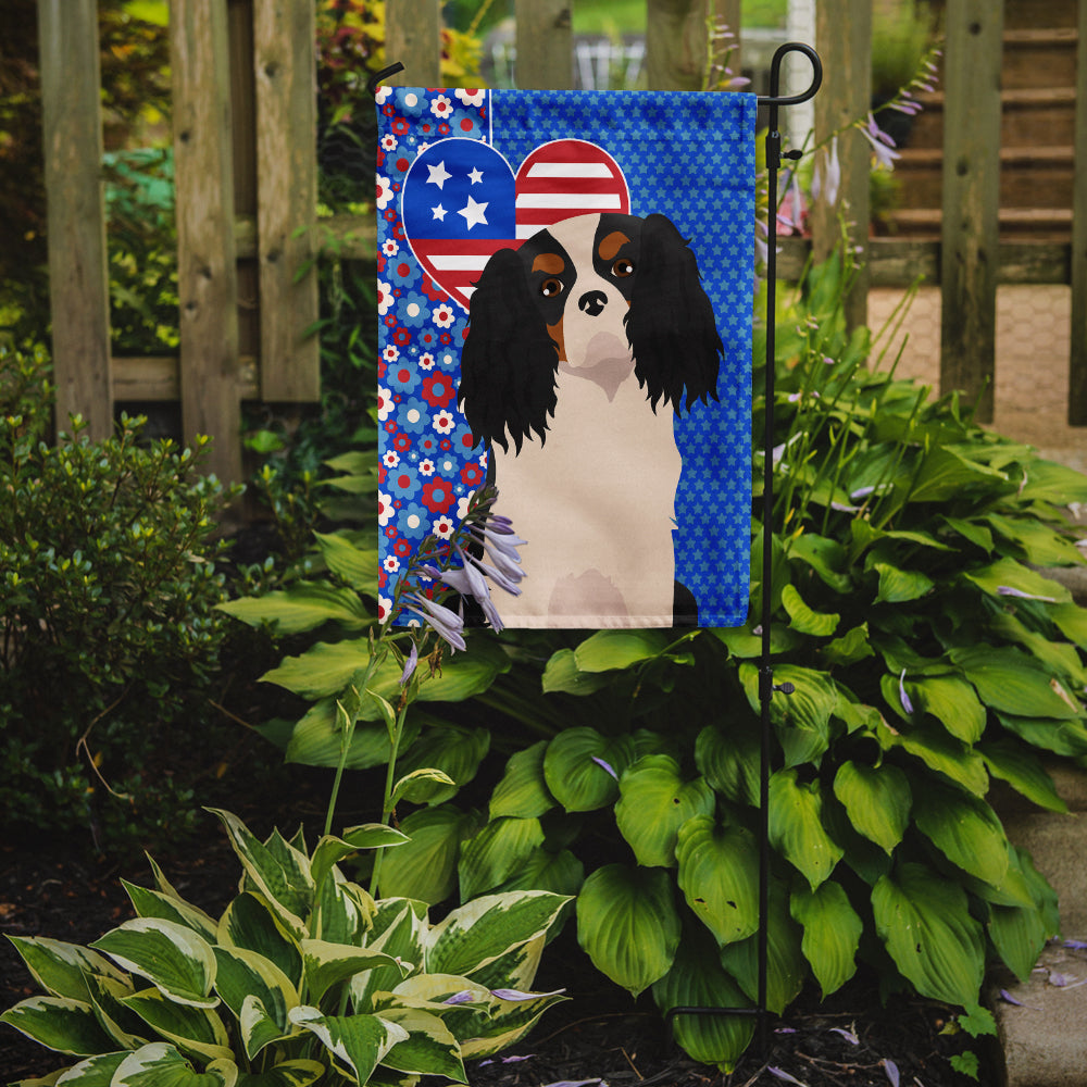 Tricolor Cavalier Spaniel USA American Flag Garden Size  the-store.com.