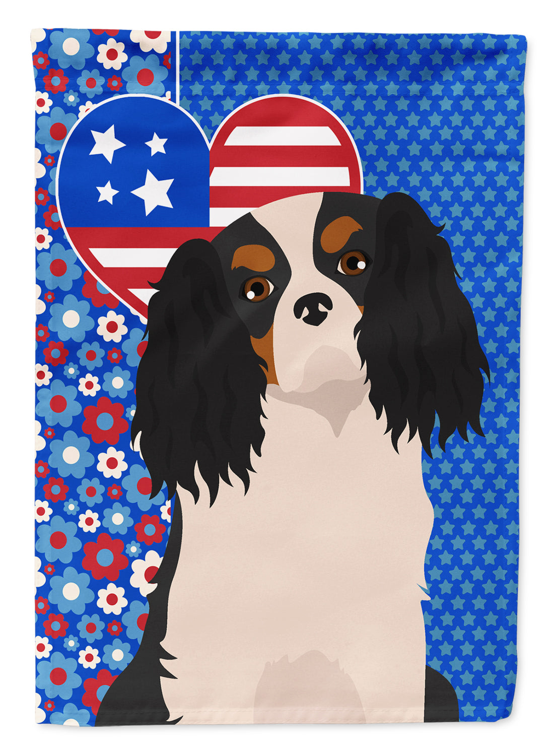 Tricolor Cavalier Spaniel USA American Flag Garden Size  the-store.com.