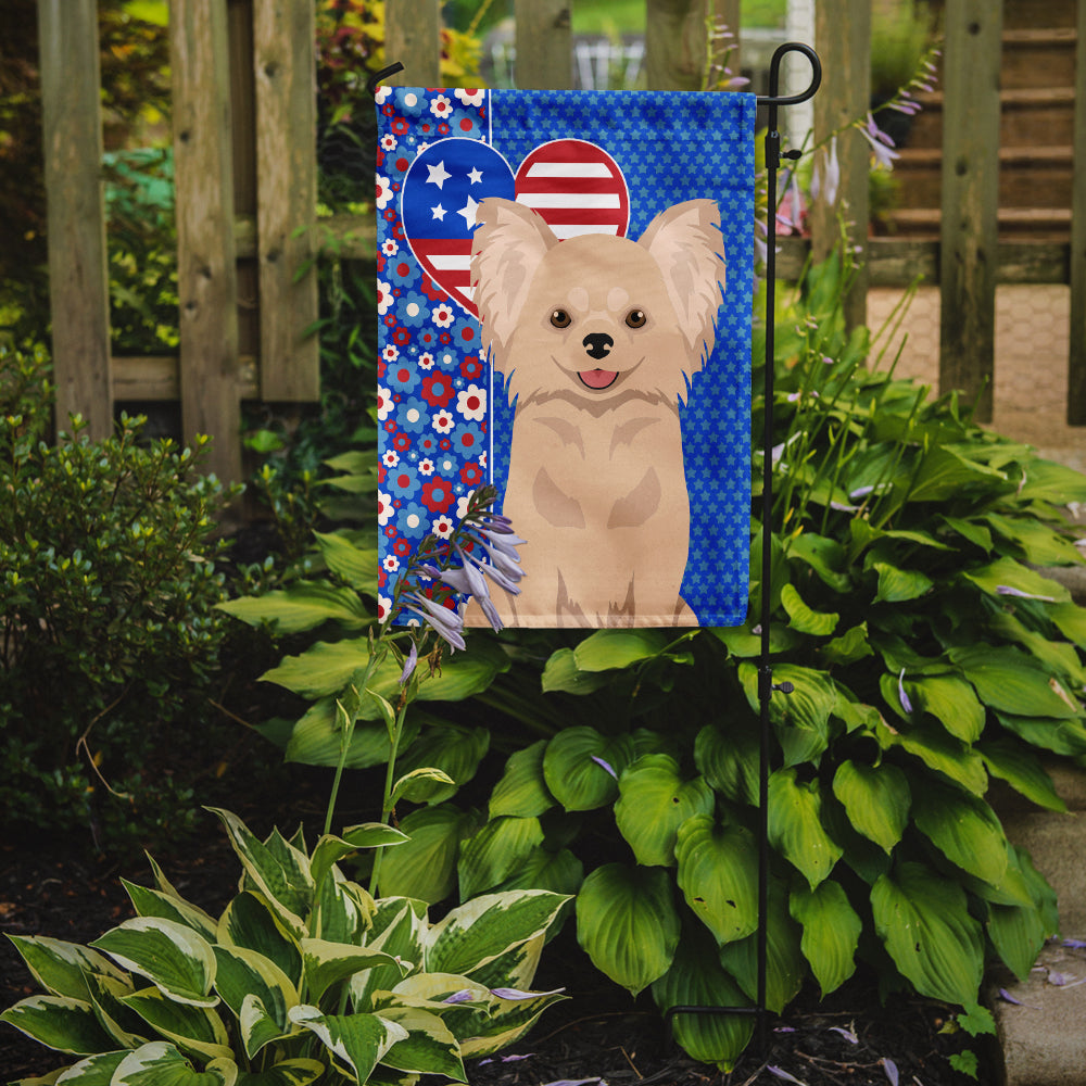 Longhaired Cream Chihuahua USA American Flag Garden Size  the-store.com.