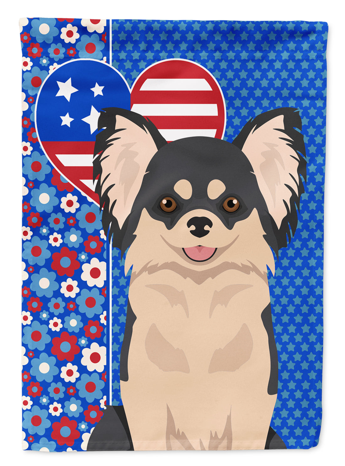 Longhaired Black and White Chihuahua USA American Flag Garden Size  the-store.com.