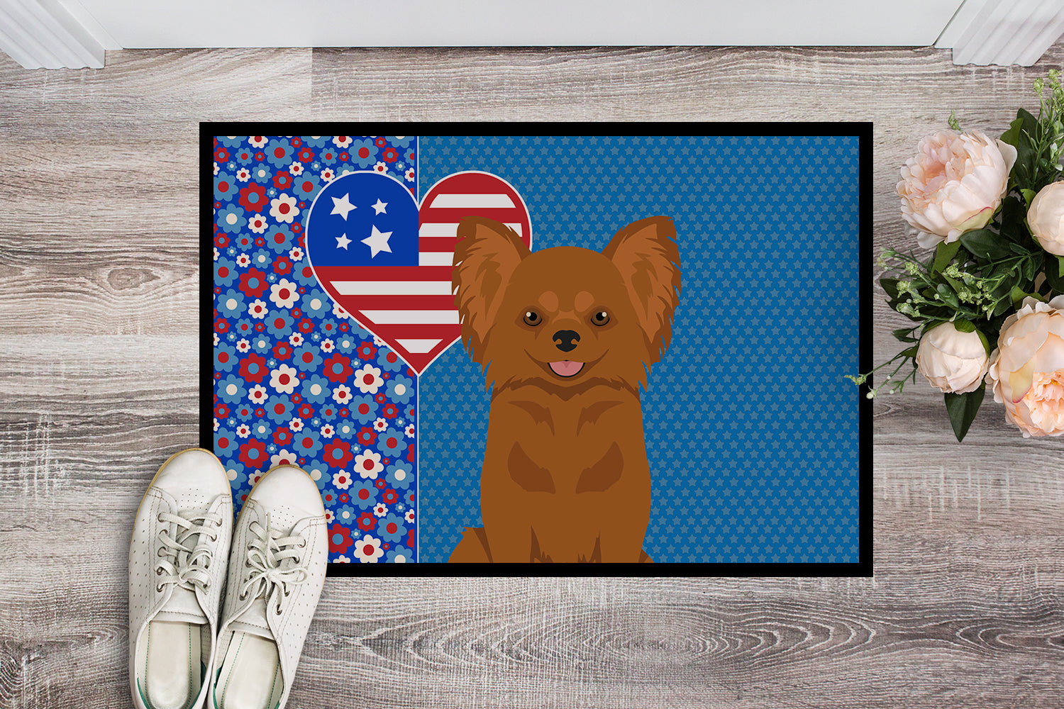 Longhaired Red Chihuahua USA American Indoor or Outdoor Mat 24x36 - the-store.com