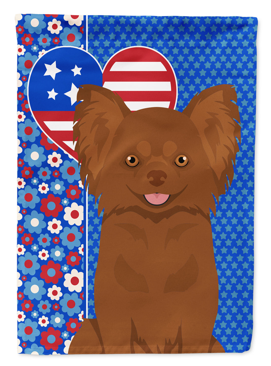 Longhaired Chocolate Chihuahua USA American Flag Garden Size  the-store.com.