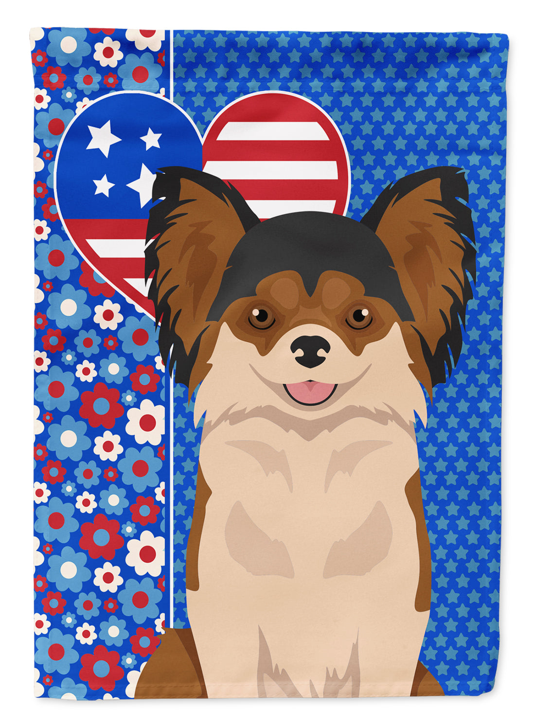 Longhaired Black and Red Chihuahua USA American Flag Garden Size  the-store.com.