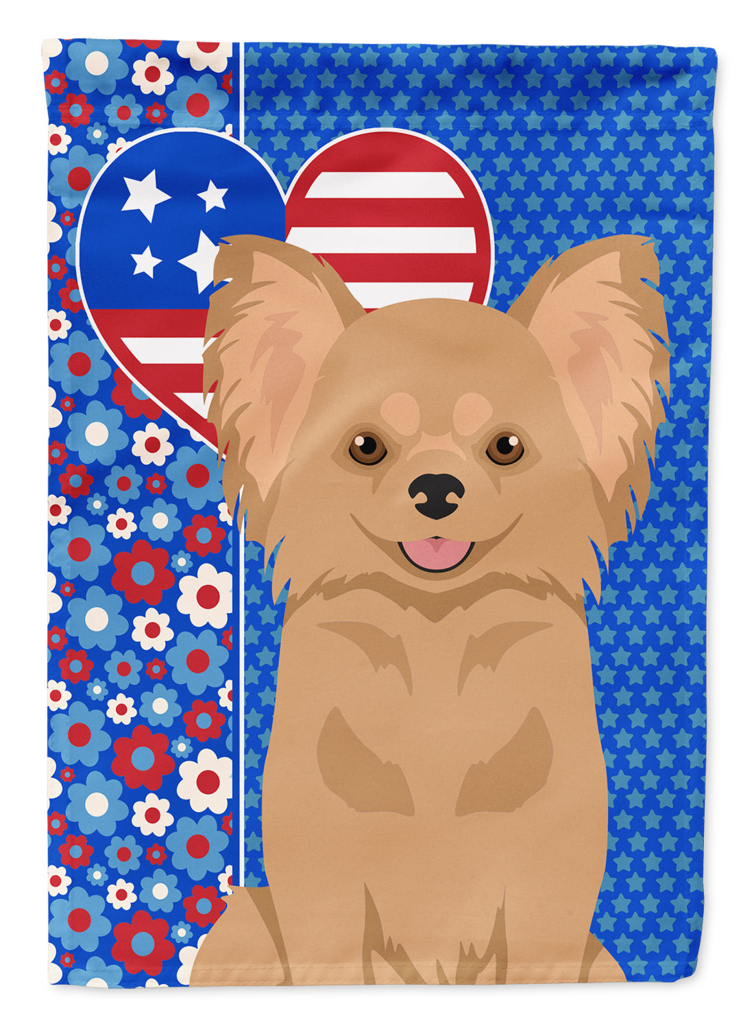 Longhaired Gold Chihuahua USA American Flag Garden Size  the-store.com.