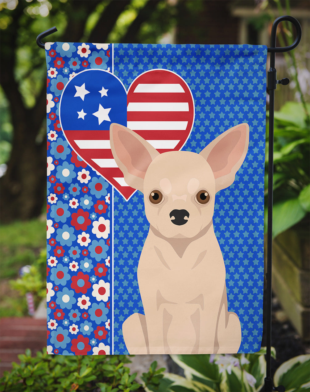Fawn Chihuahua USA American Flag Garden Size  the-store.com.