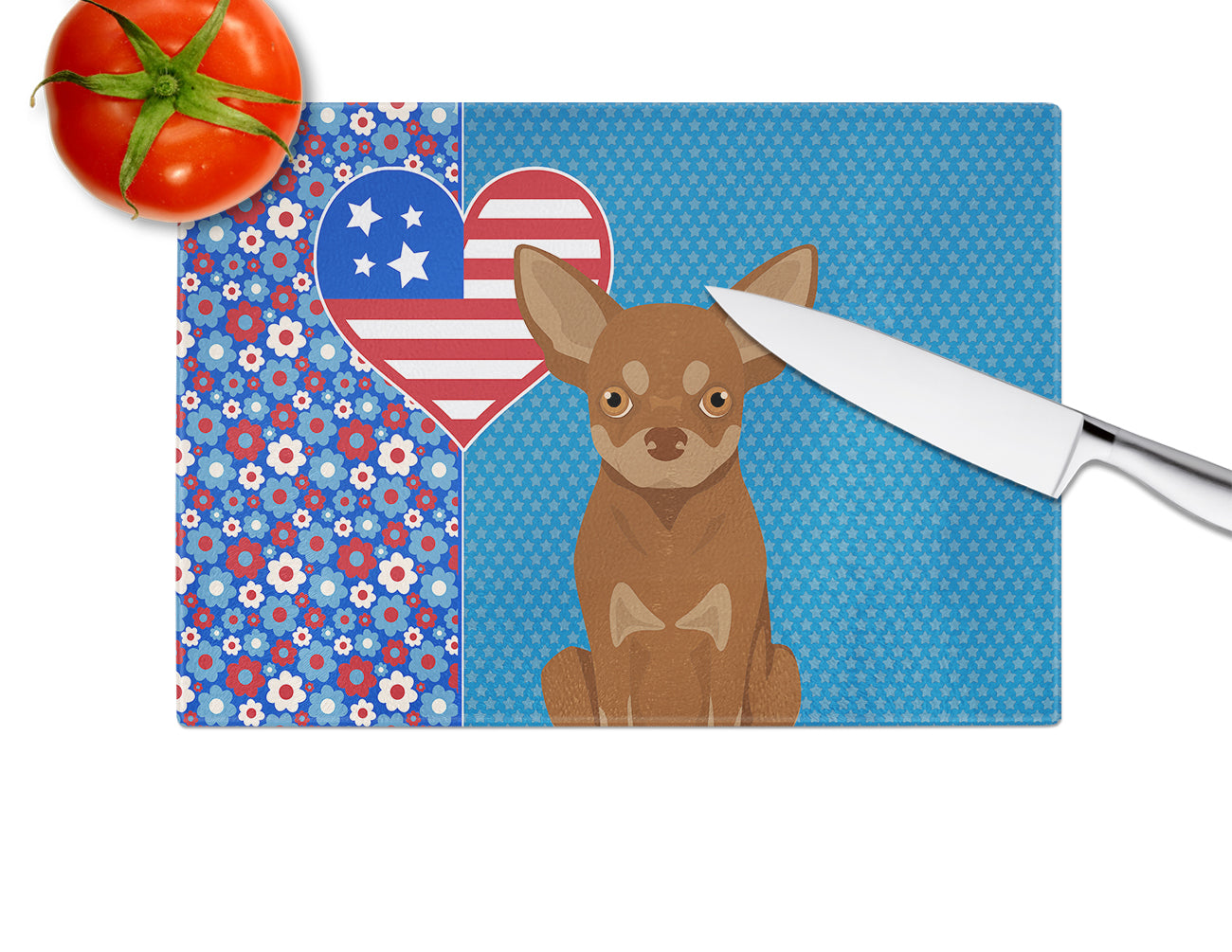 Chocolate and Tan Chihuahua USA American Glass Cutting Board Large - the-store.com