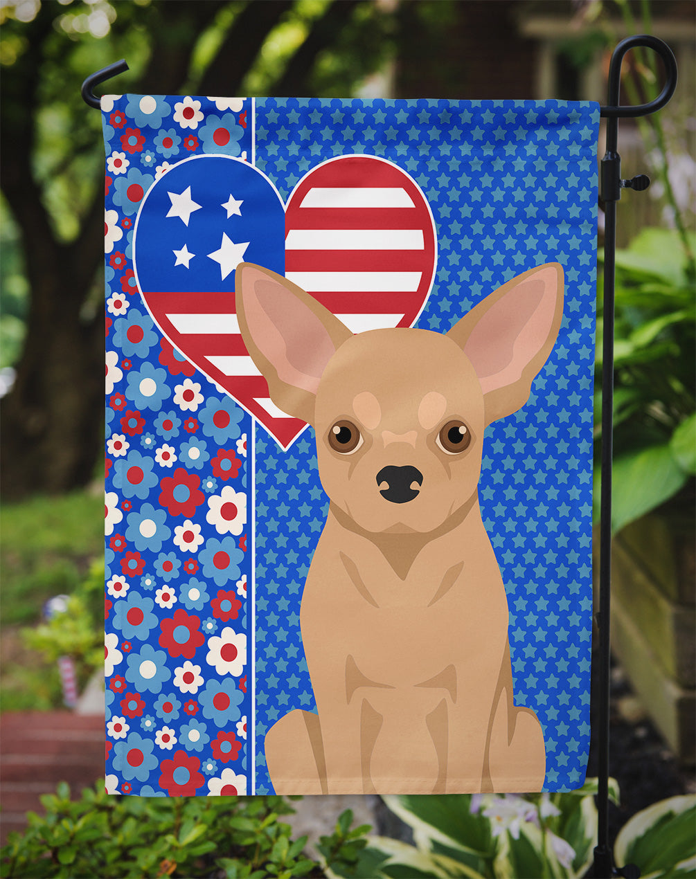 Gold Chihuahua USA American Flag Garden Size  the-store.com.